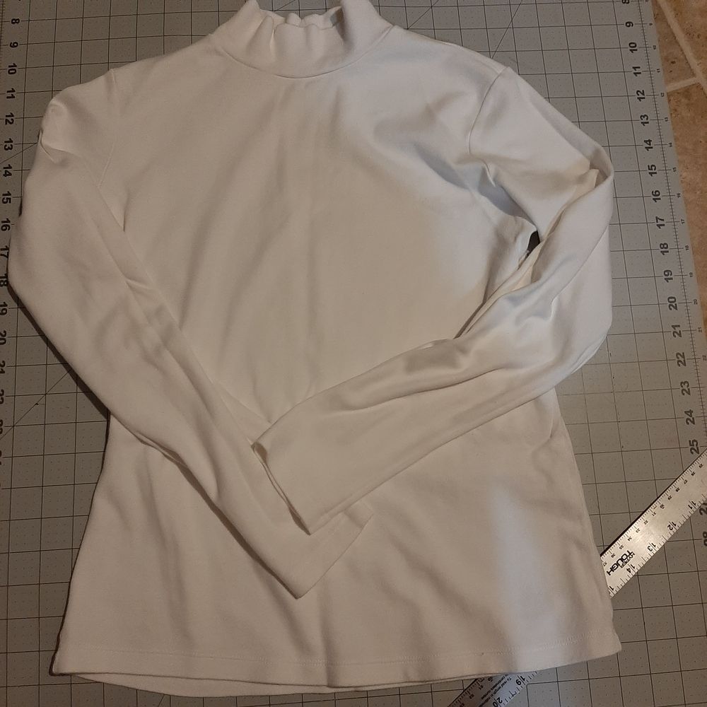 St. John's Bay 100% Cotton Mock Neck White Long Sleeve Blouse Petite Medium
